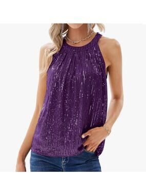 Grace Karin Sleeveless Sequin Halter Top Purple NWT Size S